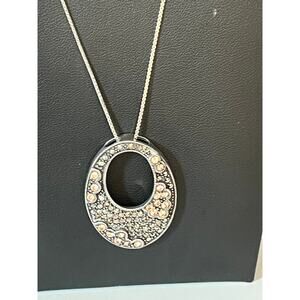 Sterling silver pink rhinestones marcasite pendant necklace